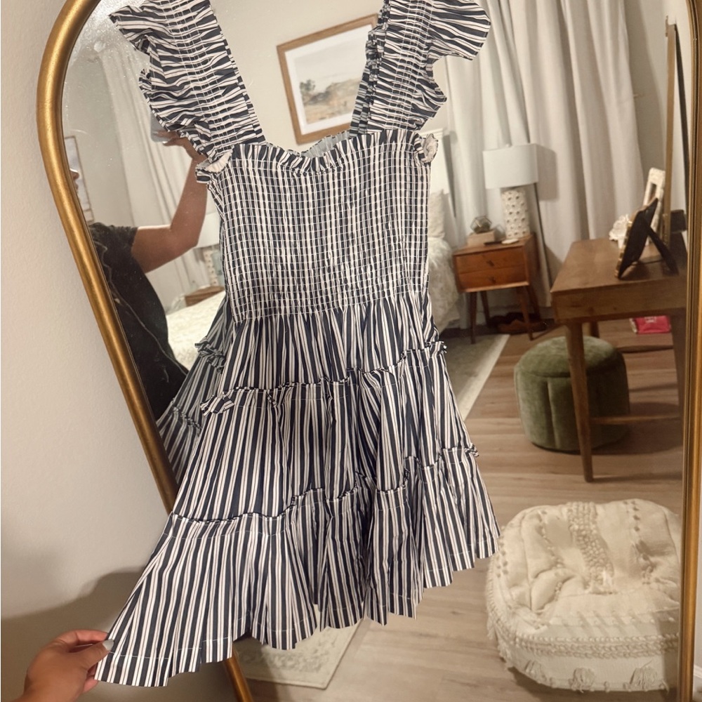 Hill House Navy Striped Dress with Ruffle Straps